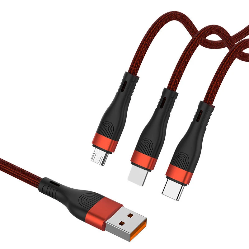 Manufacture Universal 3 in 1 multi charge cable durable nylon USB A to Type-C, Micro USB ip Port USB Cable