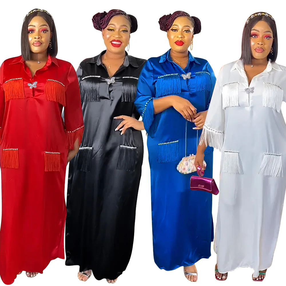 ZIYA A11L140 Beaded Tassels Silk Robe Dress With Butterfly Brooch For Ladies