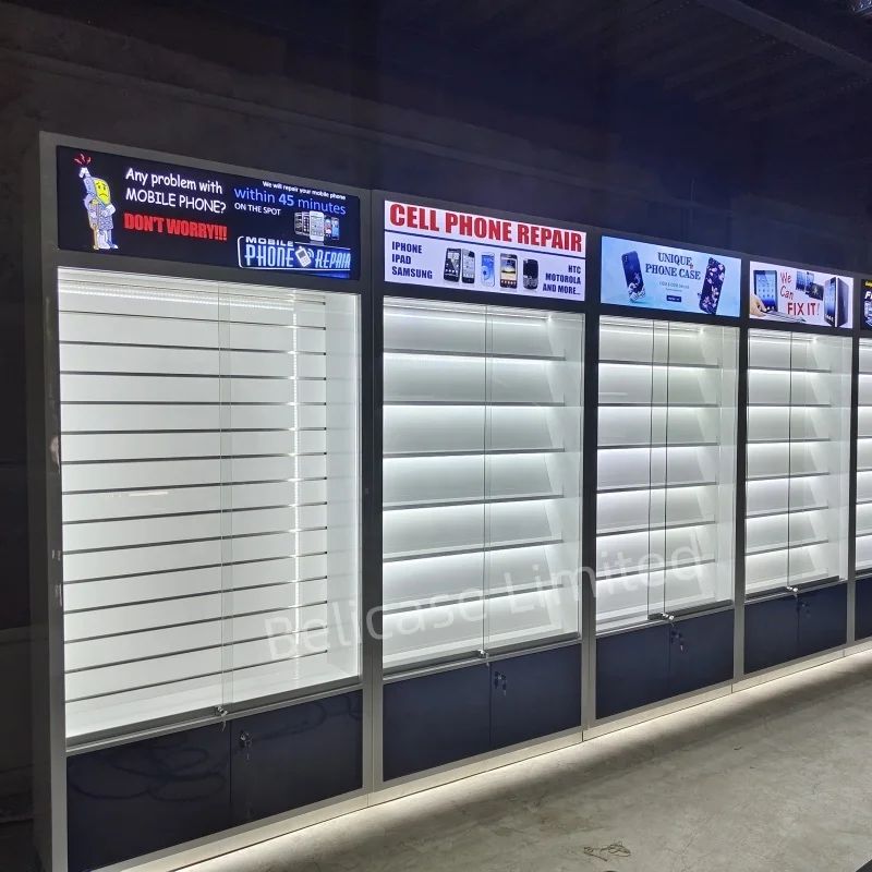 High Quality Mobile Store Repair and Accessories Showcase Fixture Cellphone Accessories Display Cabinet Stand with LED  Light