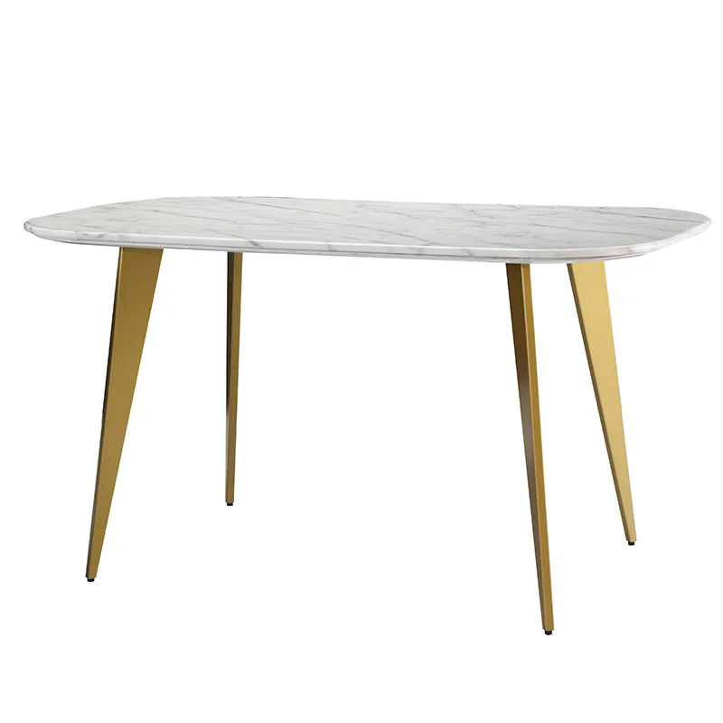 Luxury European Modern Wood Tables Gold Stainless Steel Leg Marble Top Golden Dining Table Set