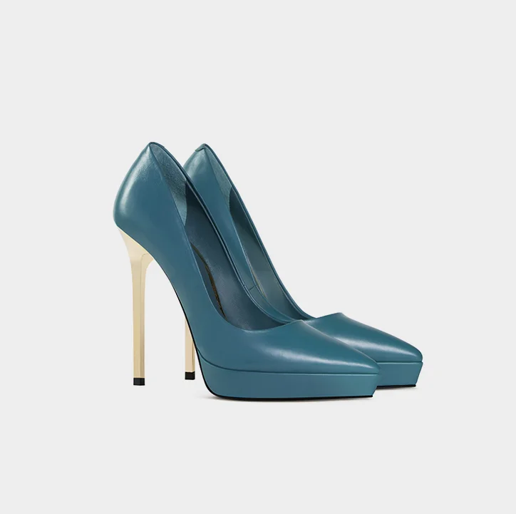 Blue Leather Upper Platform High Heel Luxury Brand Shoes Women Dress Shoes Chengdu