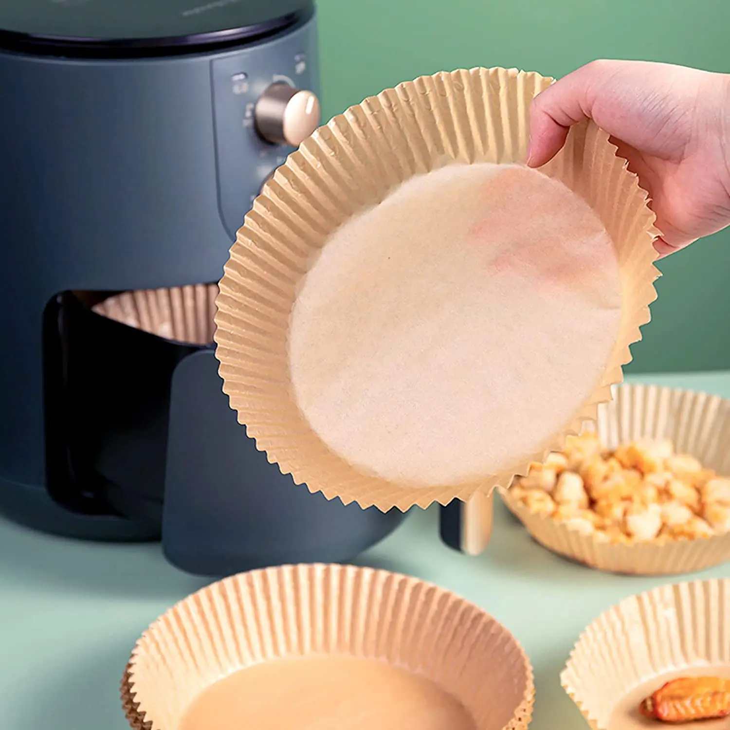 16cm 50pcs Non-stick Airfryer Paper Round Disposable Air Fryer Parchment Paper Liners Food Silicone Virgin Baking Paper Coated