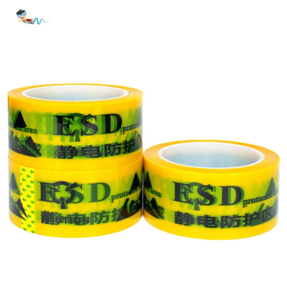 2- Yellow Color BOPP Film Floor Area Marking Warning Caution Low Static Anti-Static ESD Protection Self Adhesive Tape