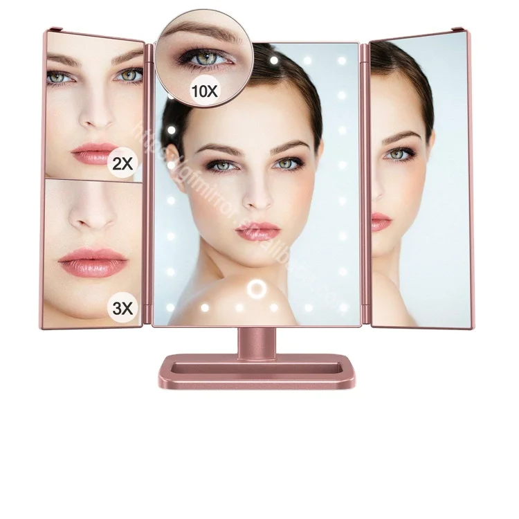 Голливудский led-зеркало для макияжа увеличение сенсорный экран, складываются в три раза Регулируемый затемненный светодиодный косметический изготовленный на заказ зеркало для макияжа