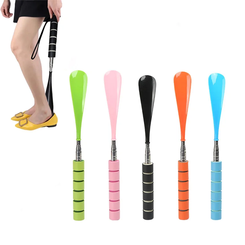 Custom Flexible Retractable Stainless Steel Long Handle Plastic Shoe Horn For Men Women