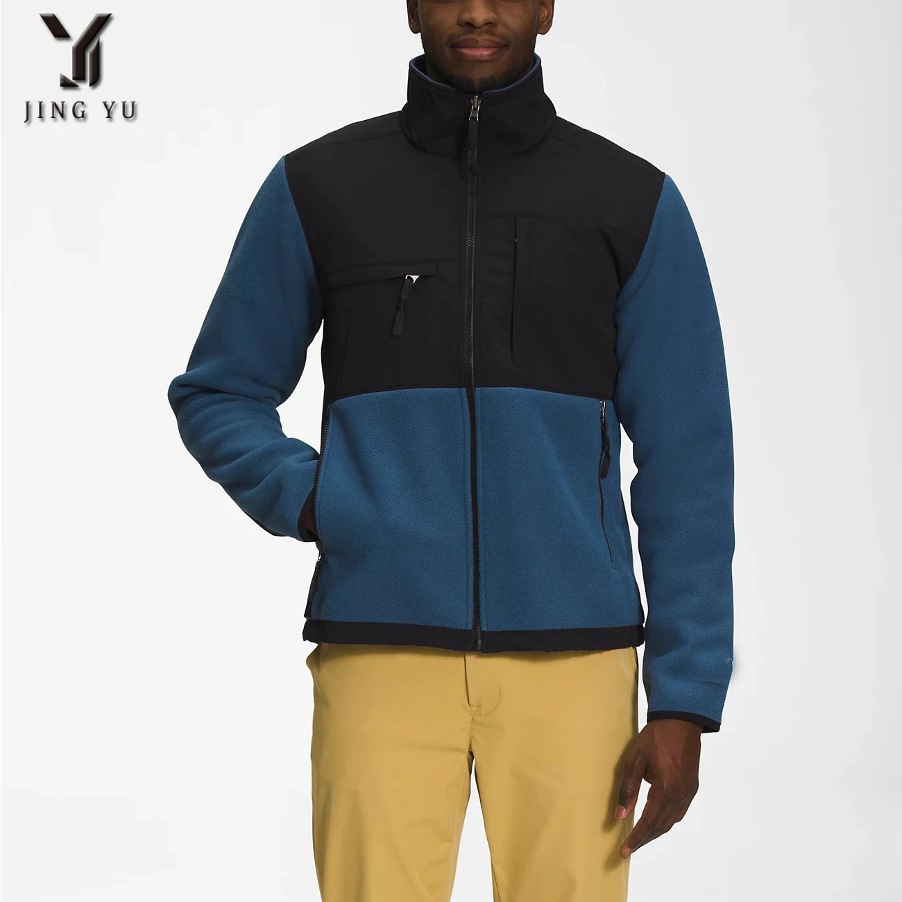 patch work colorblock warm winter custom faux fur coat wholesale knit custom fleece jacket for men