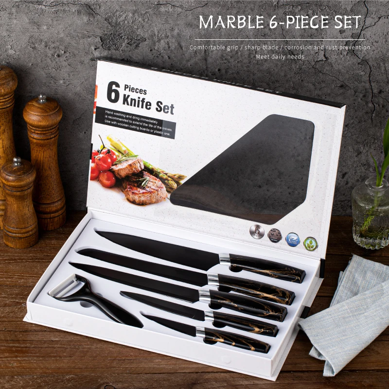 Best Hot Seller professional 6 Piece High Quality stainless steel knives with non stick kitchen knife set in gift box packing