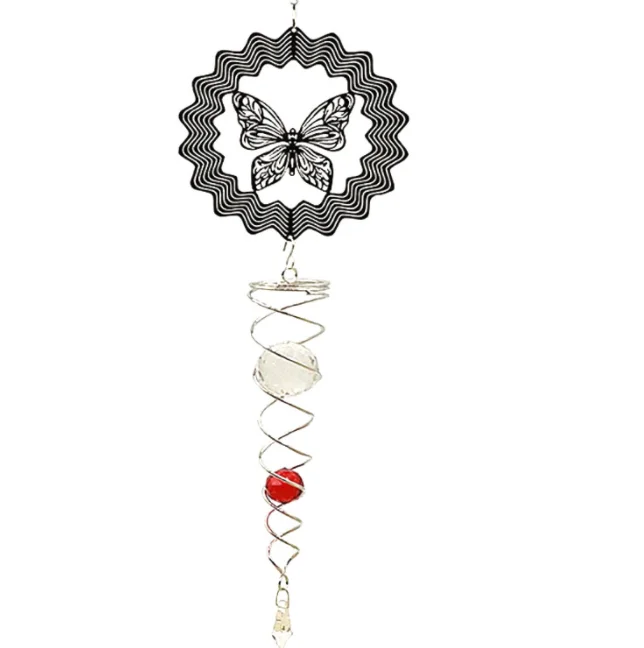 Metal Craft Wind Chime 3D Wind Spinner With Gazing Ball Spiral Tail 360 Degrees Spin Metal Wind Sculptures Stainless Steel Chime