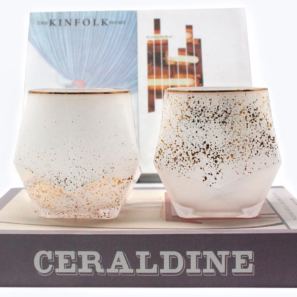 FEGNJUN hexagonal speckle design unique new style gold white electroplated gold candles jars for candles with gold rim