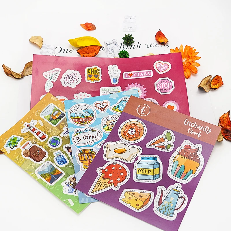 Custom Waterproof Vinyl Logo Colorful Kiss Cut Adhesive A4 A5 A6 Sticker Sheet Daily Planner Sticker Any Shape size