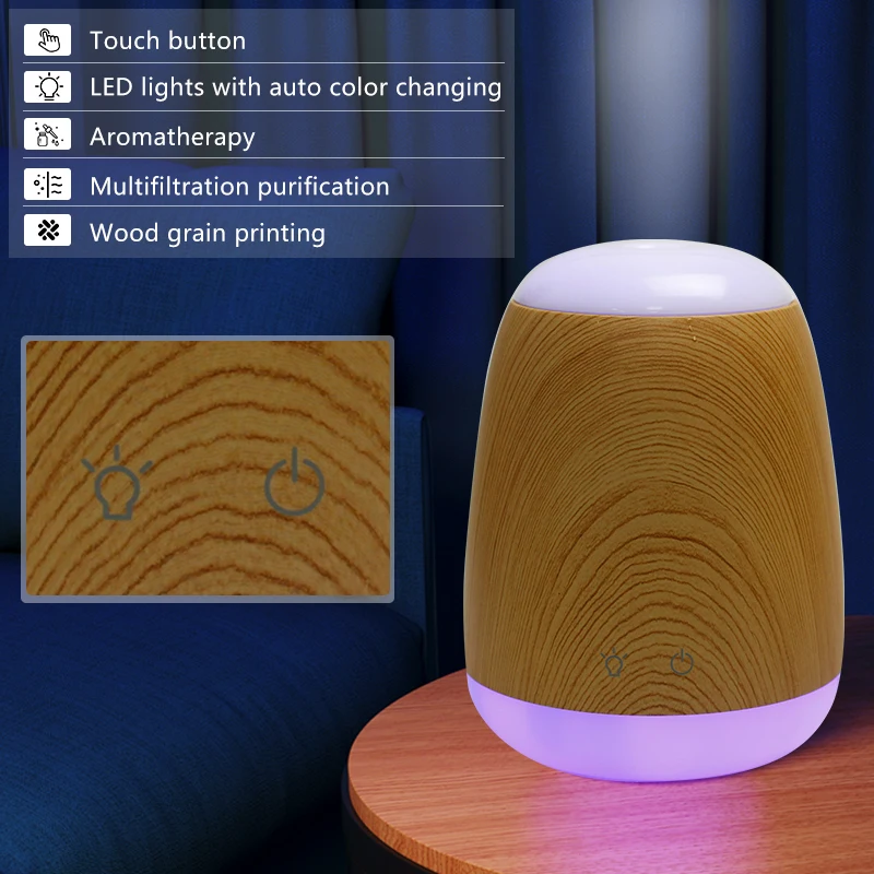 Room Colorful LED Mini Water Mist Essential Oil Diffuser Air Humidifier Aromatherapy Wood Grain Humidifier