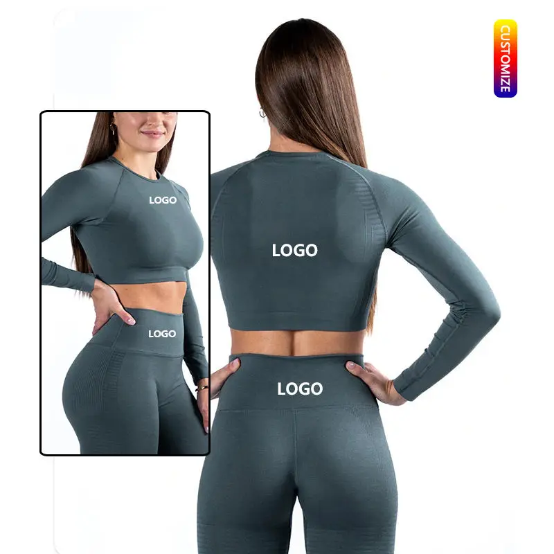 Chinese Factory New Arrival Yoga Apparel Long Sleeve Sport Top High Waist Hip Lift Yoga Leggings Women Gym Set