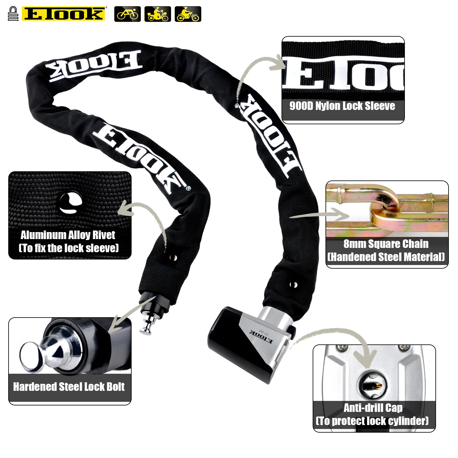 ETOOK Super Quality Heavy Duty Bike Chain Lock Mountain Bike Universal Lock With Keys