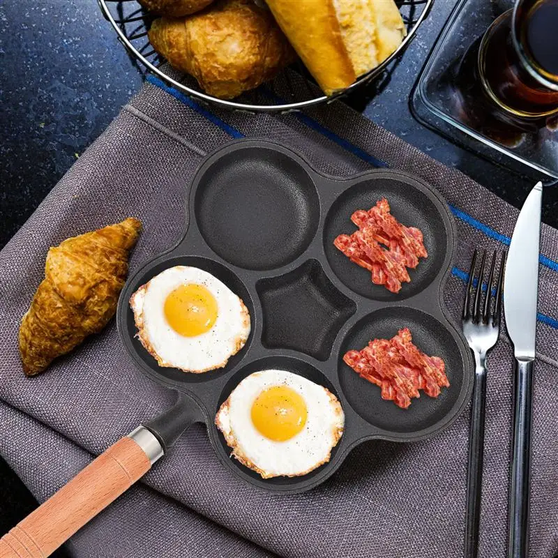 Home Kitchen Breakfast Cooking Cookware Non-Stick Egg Pancake Steak Pot Cast Iron Frying Skillet Thickened Five Hole Omelet Pan