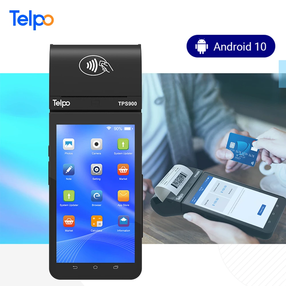 Android 10 fingerprint scanner card payment chip reader efd portable debit credit card machine