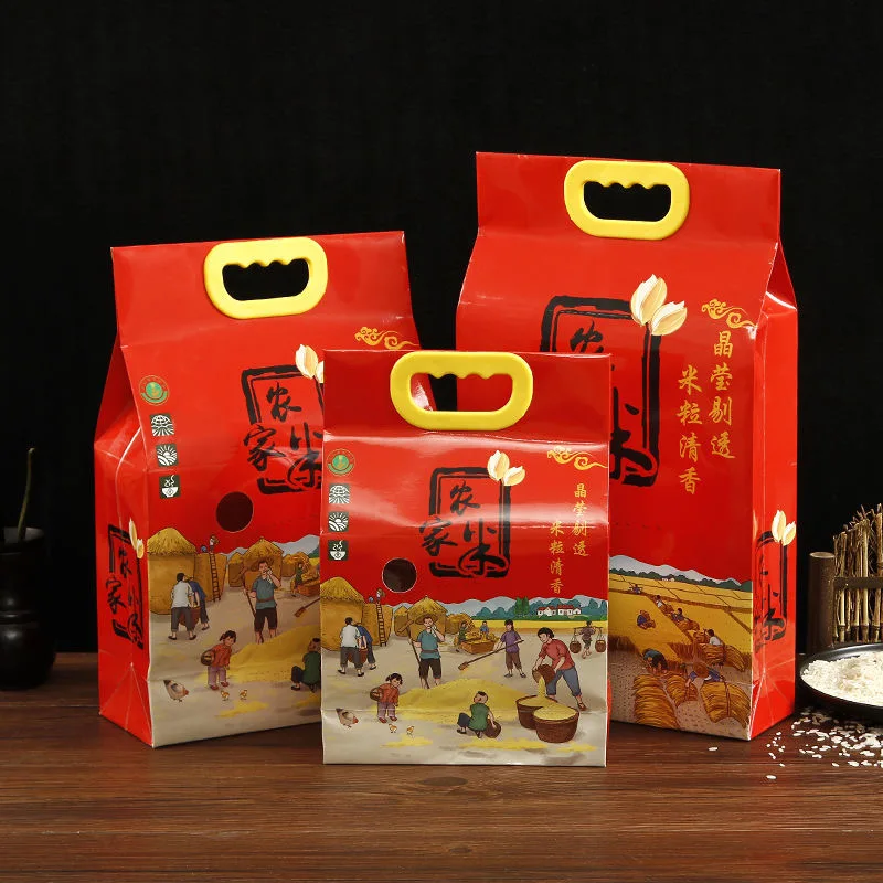 China Manufacturer Supply High Quality Plastic Handle Hand- Held Tote PP For Plastic Rice  Packing Bag