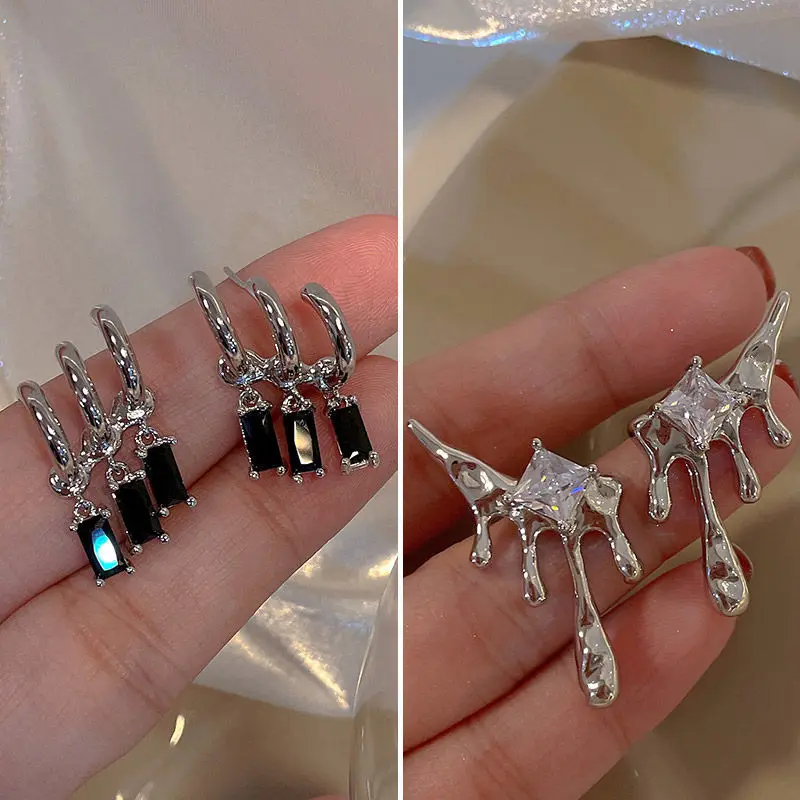 Silver needle flower curved surface irregular pearl earrings Baroque vintage stud  earrings