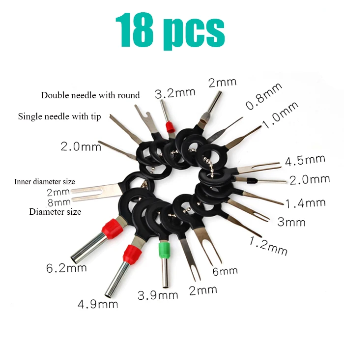18pcs car plug terminal harness stainless steel circuit board extraction pick-up connector removal tool