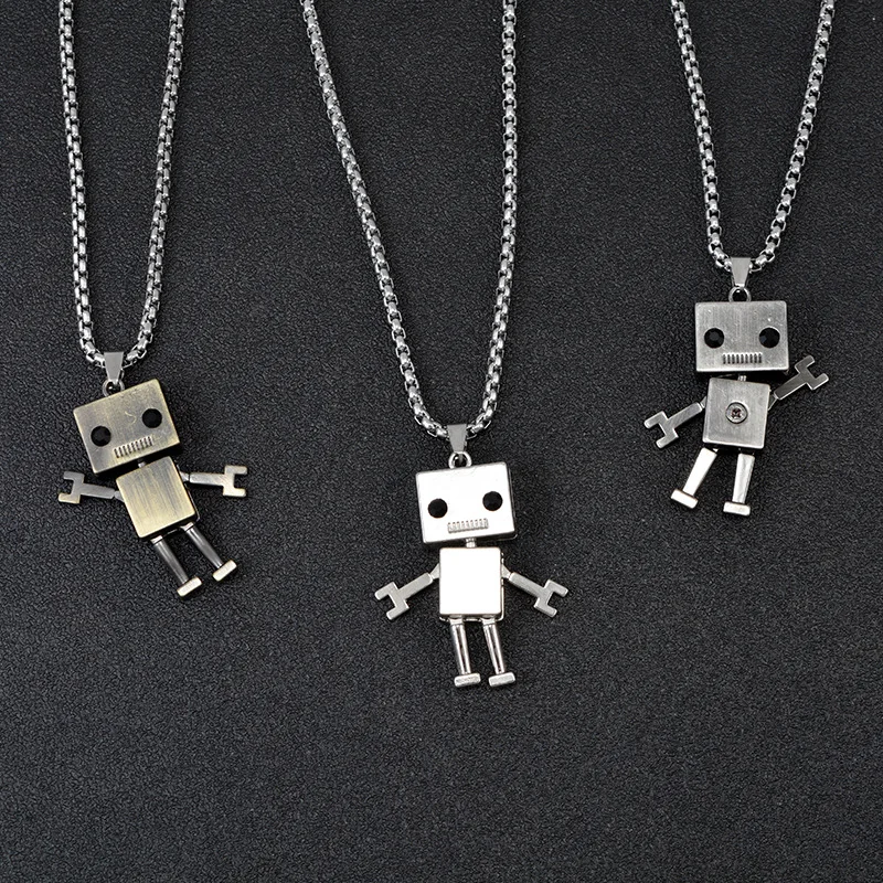 LOYALTY Limbs Movable Robot Old Vintage Necklace Titanium Steel Hip Hop Personality Pendant