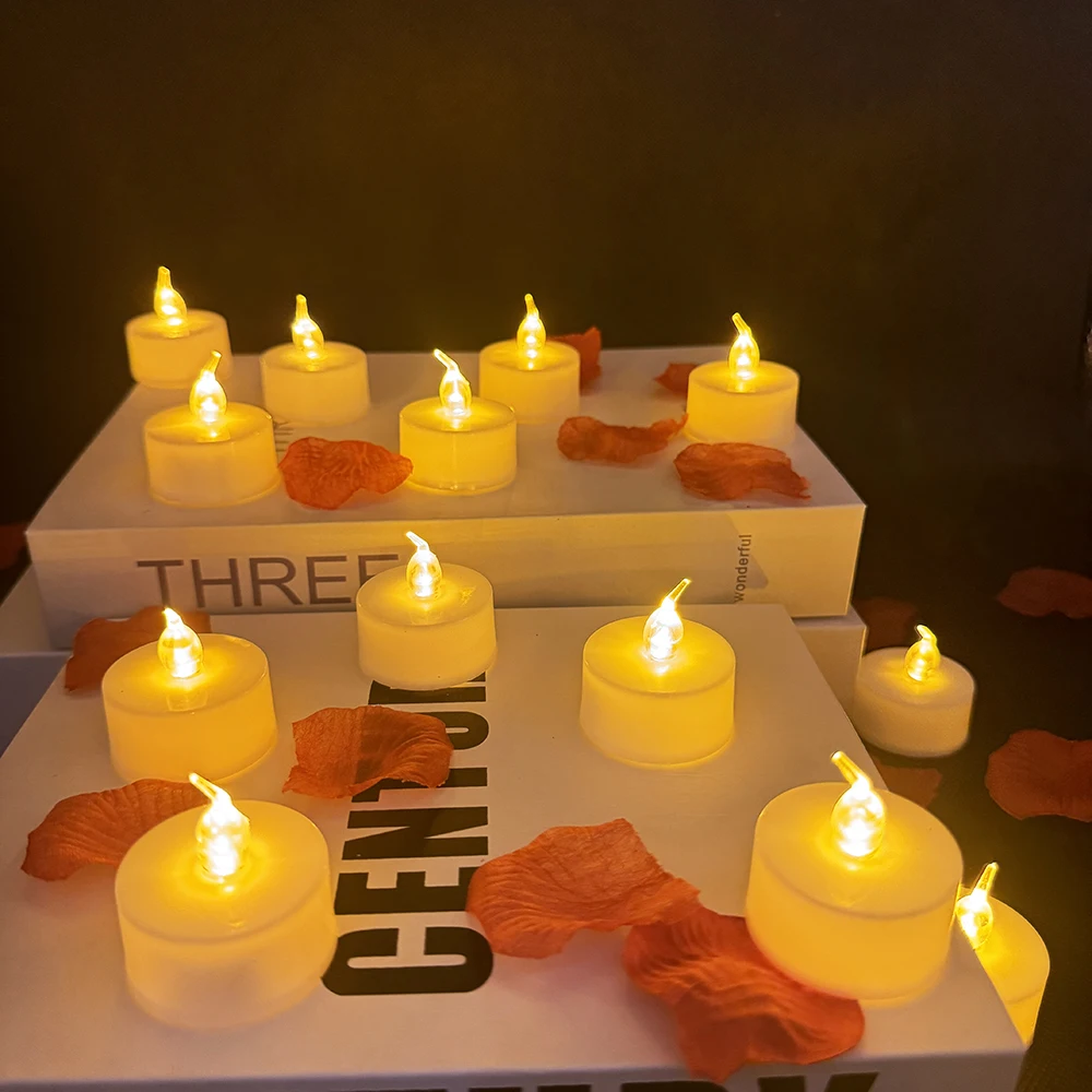 Wholesale home decor white battery operated  tea light candles LED flameless flickering tea lights candles 24-Pack