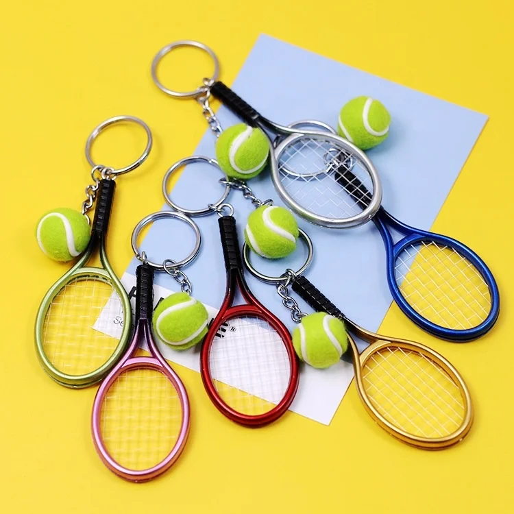 Wholesale Cute Sport Mini Tennis Ball Racket Pendant Keychain Keyring Finder Holer Accessories Gifts for Teenager Fan
