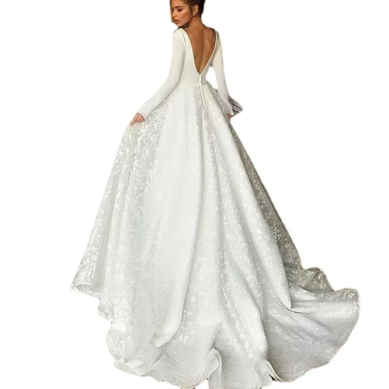 Elegant A Line Lace 2022 Vestido Novia Long Sleeve Wedding Gowns Long Sleeves Wedding Dress V Neck White Lace Wedding Dress