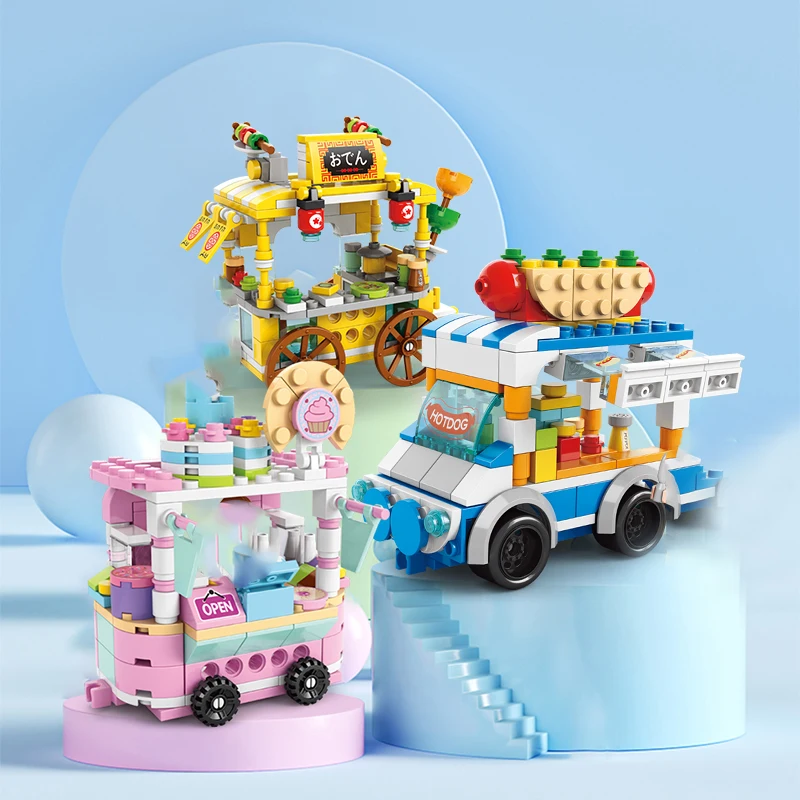 Freshly Squeezed Juice Truck Street View Grill Shop Ice Cream Shop Exquisite Mini Building Blocks Educational Toys
