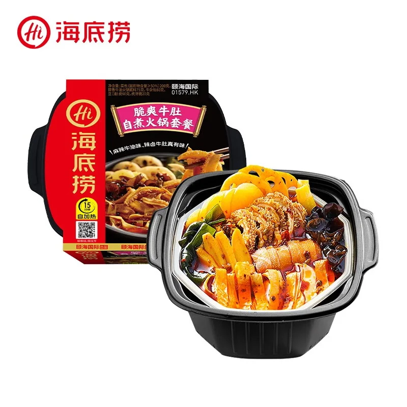 Wholesale exotic food Haidilao self-heating hot pot, crisp beef tripe self-cooking hot pot 435g convenient hot pot