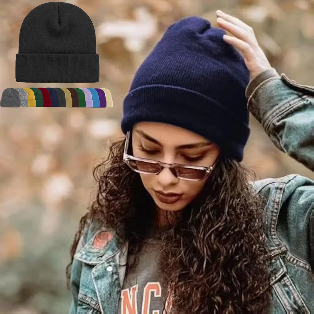 HZM-18244  Unisex Winter Knitted Beanie Skull Cuffed Soft Warm Hat for Men/Women Slouchy Ski Watch Cap
