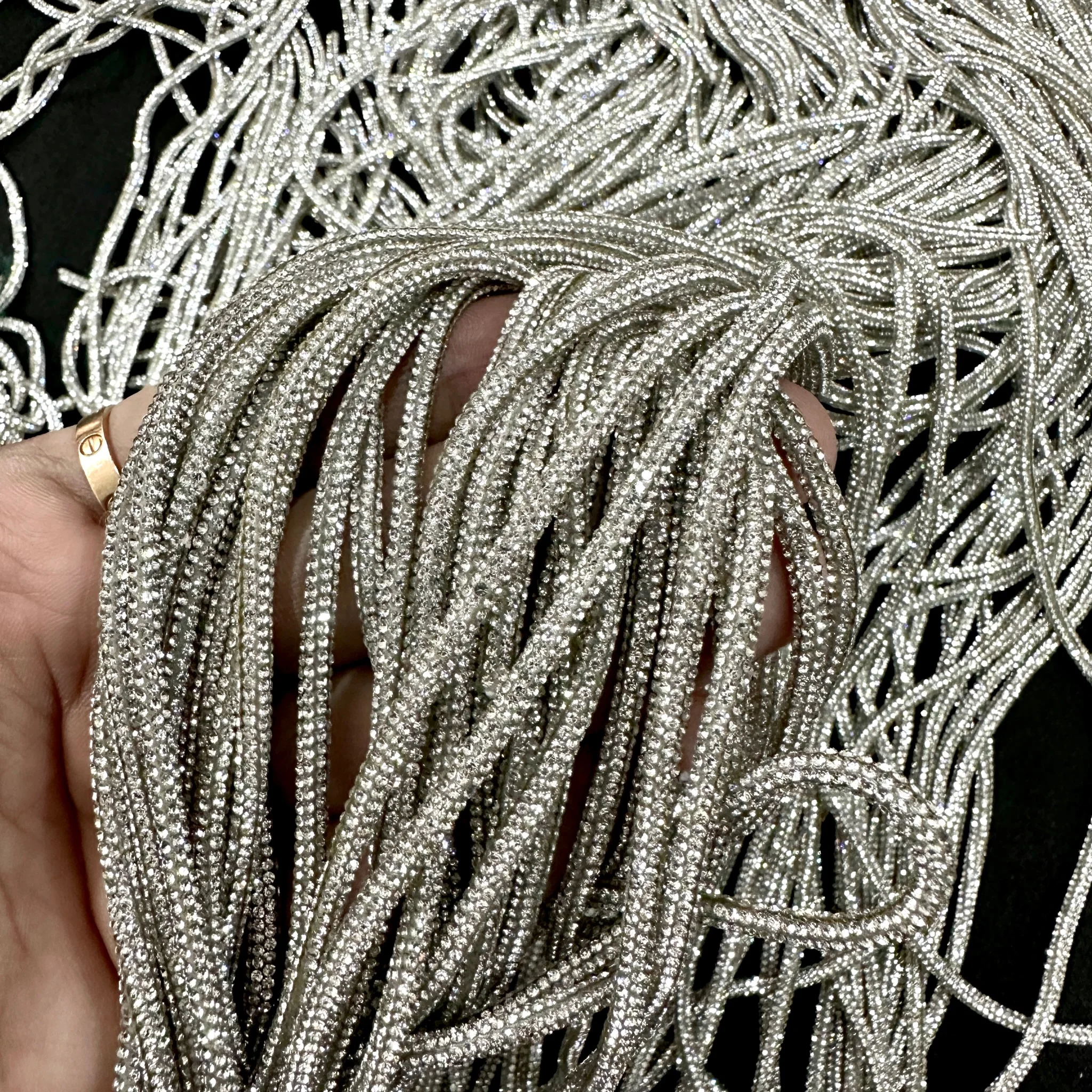 High Quality Rhinestone Cotton Trimming Rhinestone Cord Rhinestone Strip For Clothing Accessories