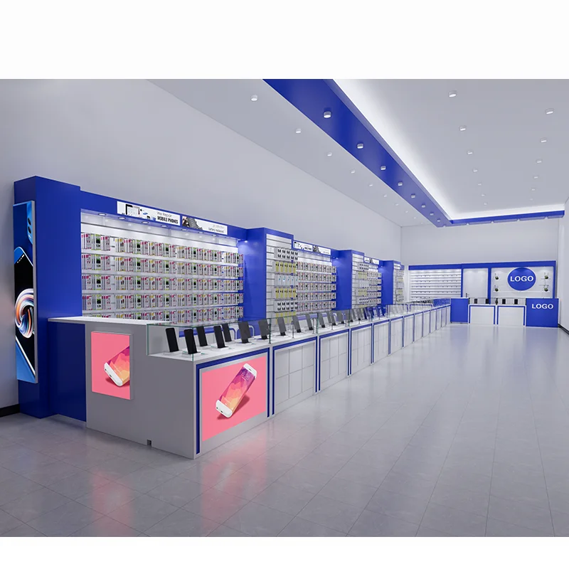 Custom Cell Phone Store Furniture Phone Showcase Display Mobile Shop Counter with 3D Design