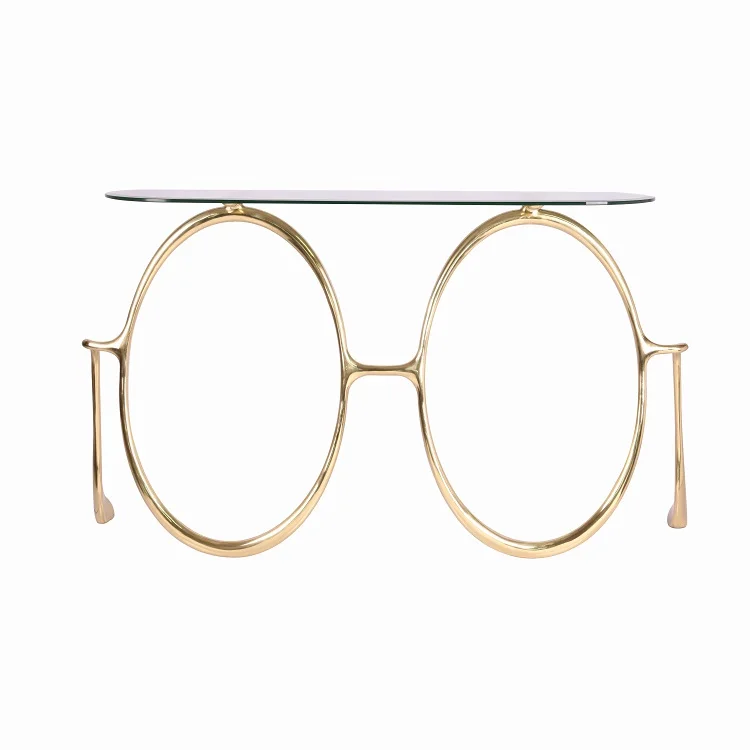 Modern luxury living room furniture copper with tempered clear glass console table