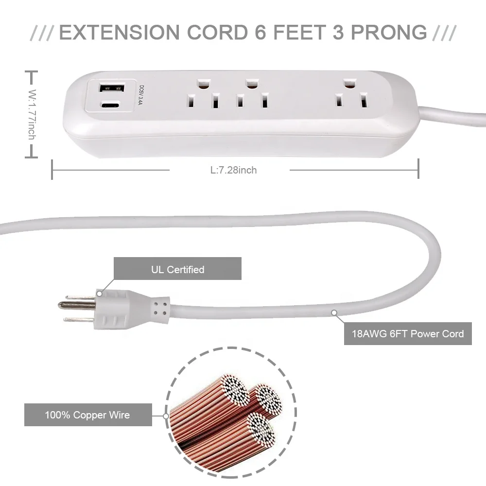 Сетевой фильтр с 3 выходами переменного тока и защитой от перенапряжения usb c