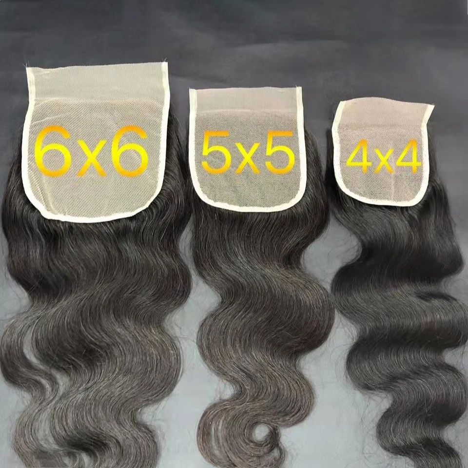 Wholesale 10 12 14 16 Inch Virgin Human Hair 4x4 5x5 6x6 7x7 Natural Color Body Wave 4*4 Transparent Lace Closure