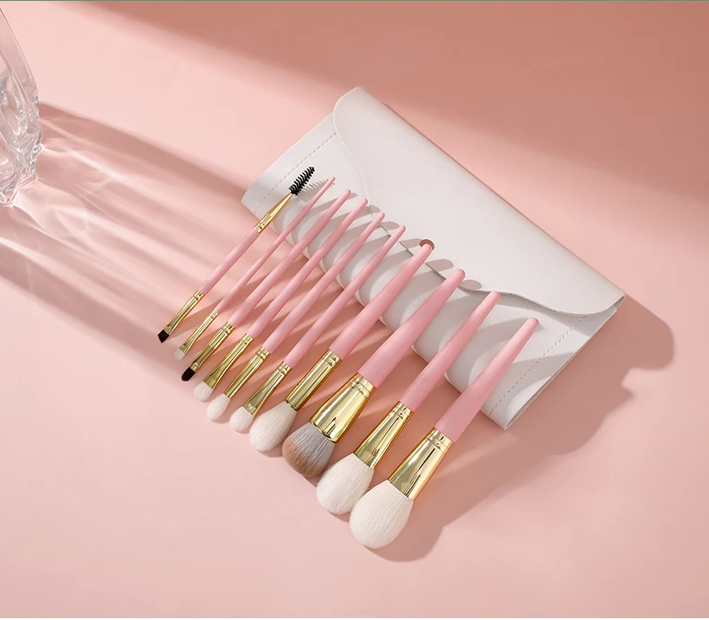 Haixin Makeup 10pcs Pink White Makeup Brushes Set Goat Hair Solid Wood Make Up Brushes Factory Makeup Brush Kit With Packaging