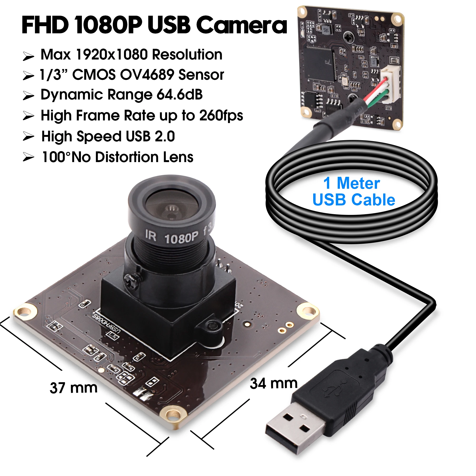 ELP New CMOS OV4689 1080p 60fps 640*360 260fps 720p 120fps high speed USB Camera module for highway video capture