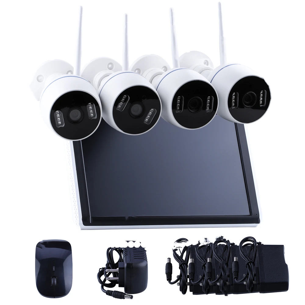 eTsoon Factory Outdoor Built-in Alarm Lightning Protection Catheter Surveillance NVR 4 Channels10.1 Inch  Cctv Kit Complete