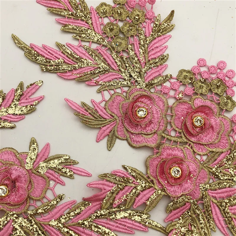 Wholesale Gold Thread Applique for Dance Costumes Lyrical bridal lace applique