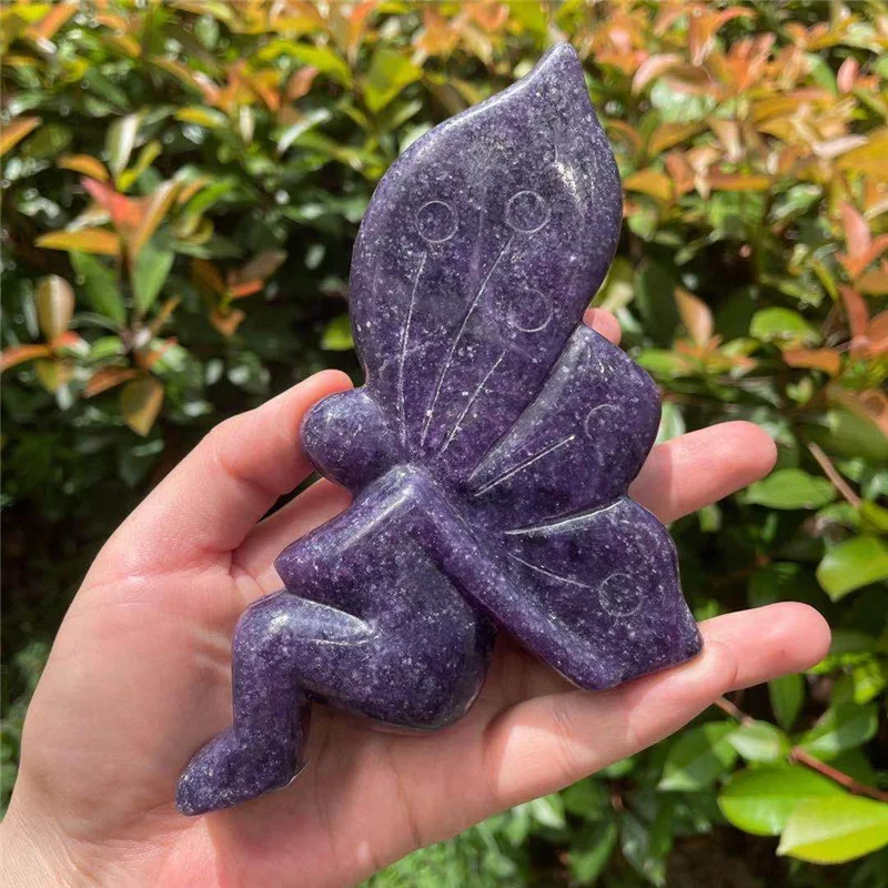 High quality Purple Mica Stone Crystal Flower Fairy Natural Hand Carved Purple Mica Crystal Crafts For Home Decoration