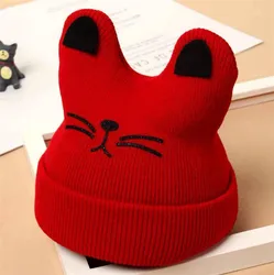 Custom Wholesale Winter Acrylic Knit New Born 0-12 Mouth Cheap Cat Hat Baby Ears Cute Plain Beanies Soft High Quality Fashion Warm