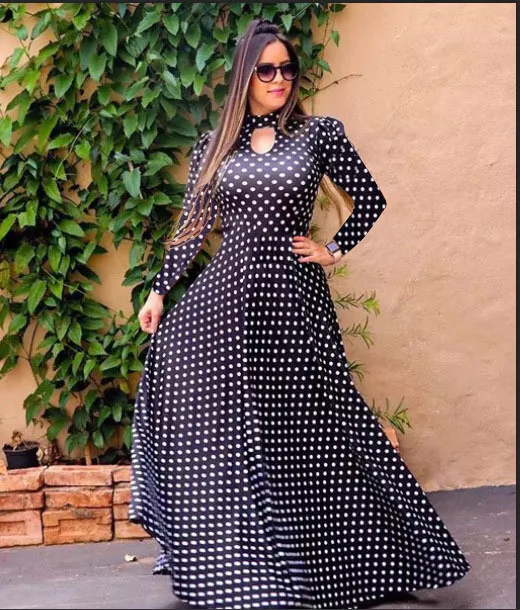 CYX004 Autumn New Design Long Sleeve Floral Print High Collar Women Beach Maxi Long Casual Dresses