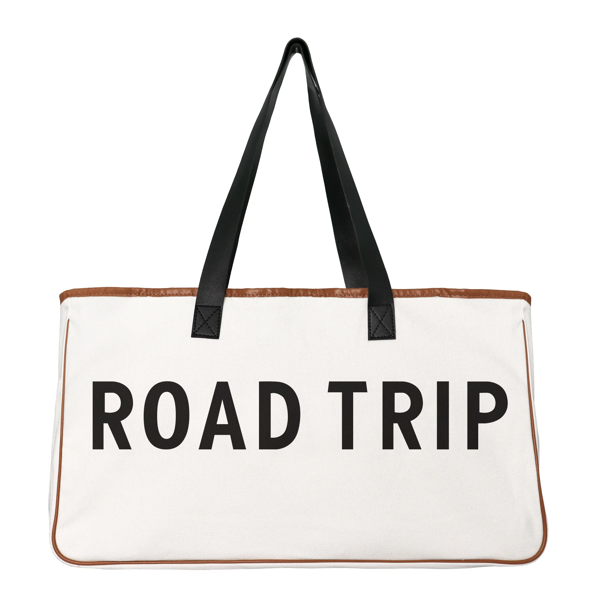 tote canvas Bag Hold Everything Collection Black and White 100% Cotton Canvas with Genuine Leather Handles, Large, Weekend Vibes