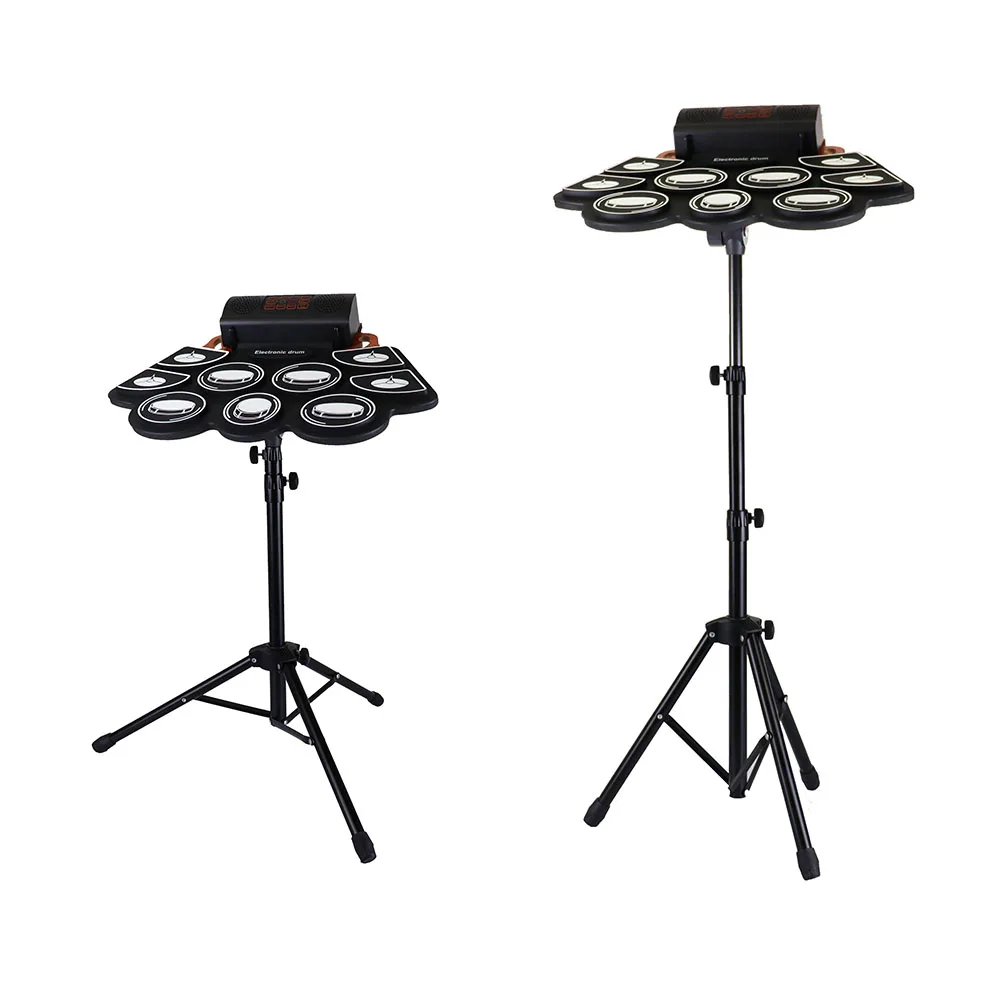 9-Pad Real-effect Rechargeable Portable Electronic Drum Pad Roll up Practice Electric Drum Set
