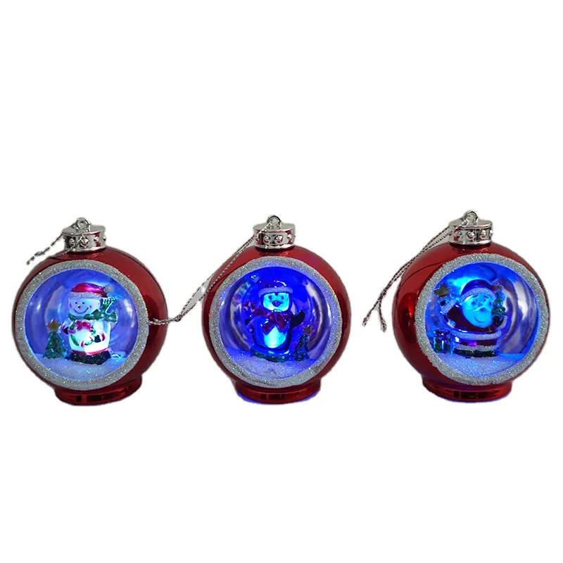 Оптовая продажа, светящиеся рождественские украшения, светящиеся шары с Сантой внутри и мини светодиодные лампы для украшения рождественской елки