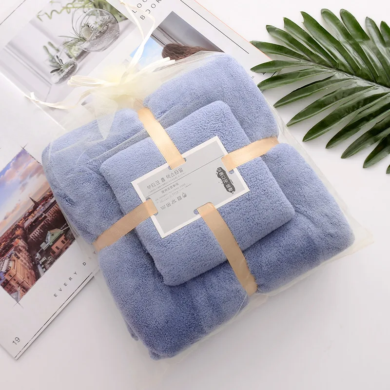 High Quality Soft Super Absorbent Affordable Gift Solid Ultra-fine fiber Coral Velvetmicrofiber towel Set Face Bath Towels