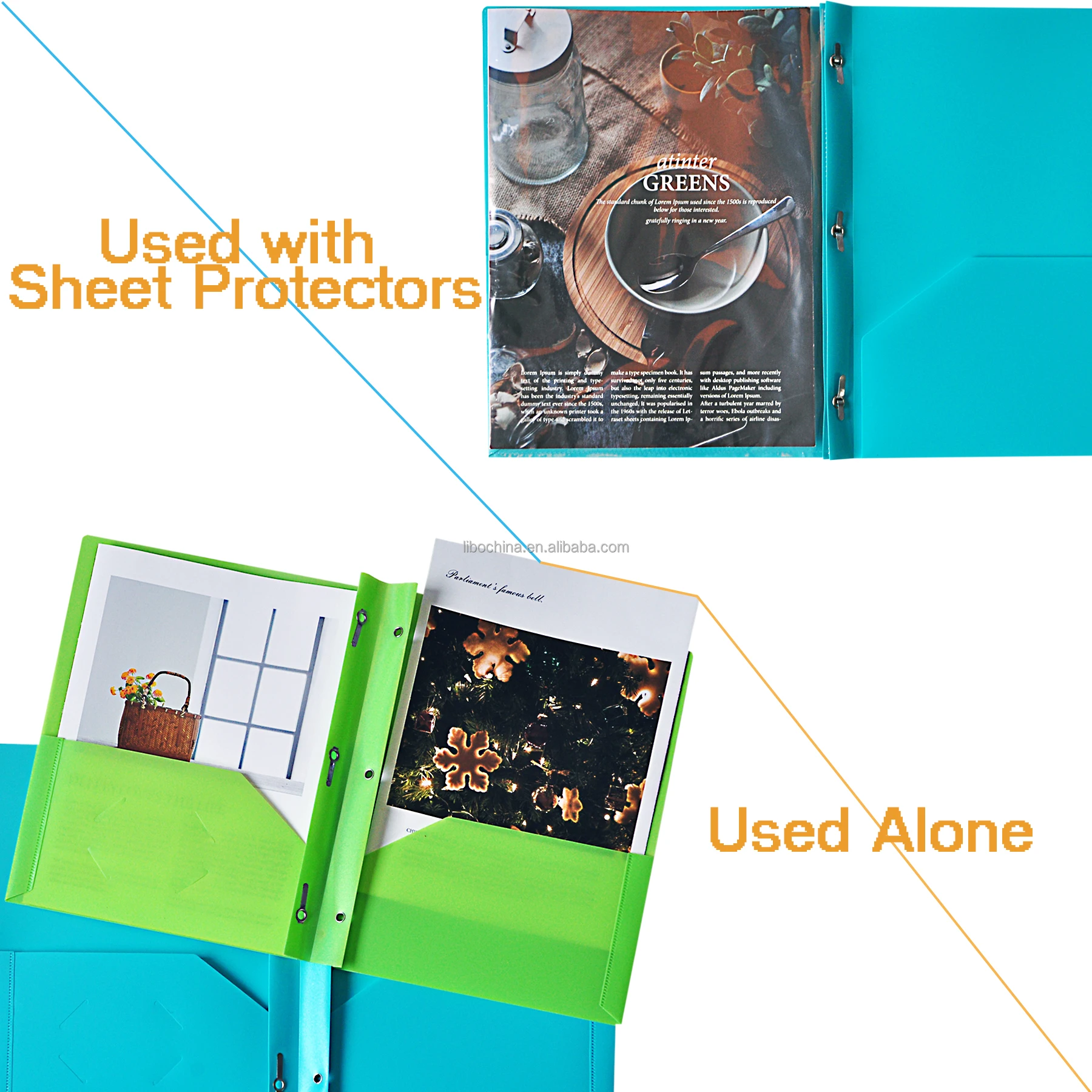 Letter Size Colorful Two Pocket Folders with 3 Metal Prong Fasteners Portfolio Folder with Business Card Slot