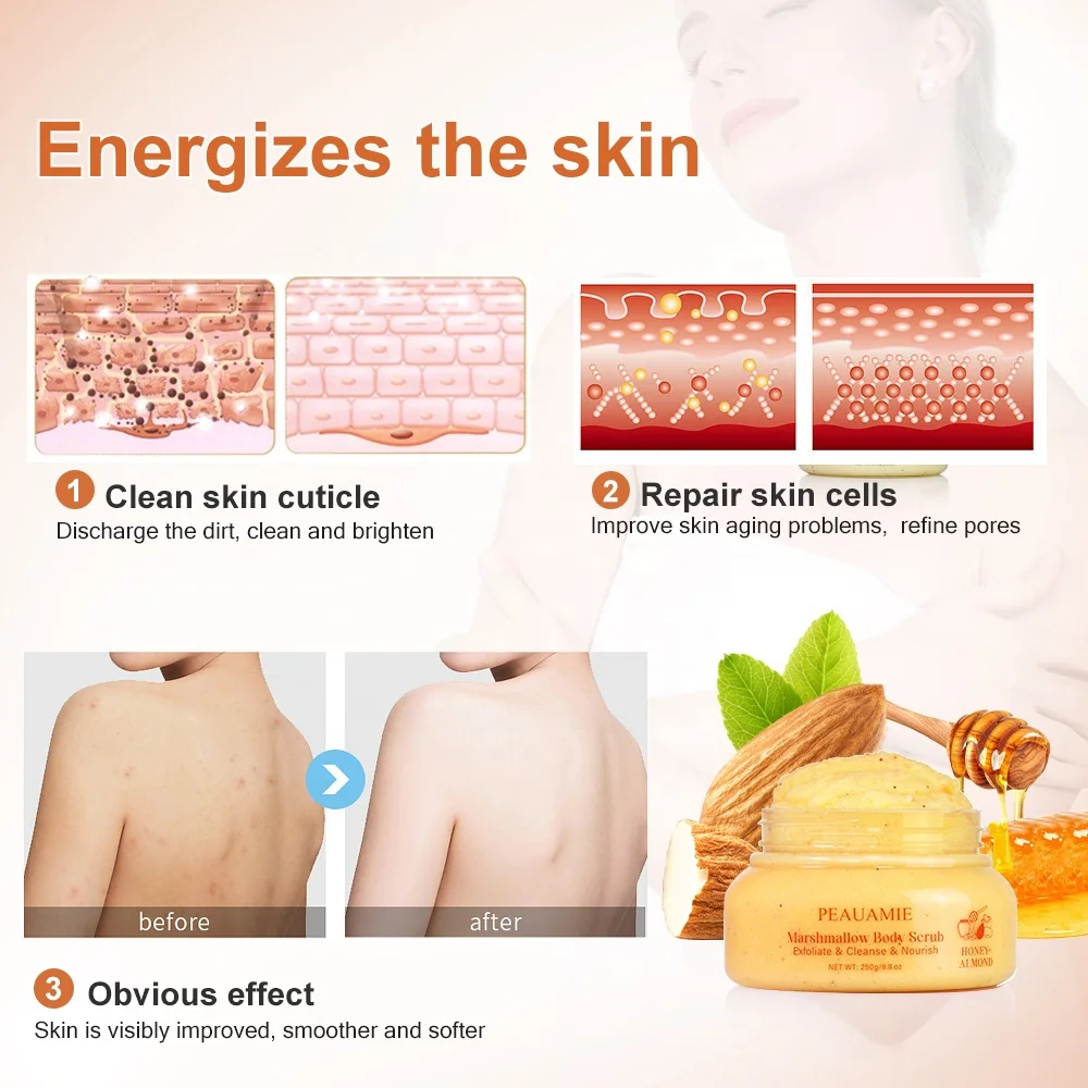 Private Label Honey Sugar Almond Skin Care Body Polish Nourishing Exfoliating Body Scrub