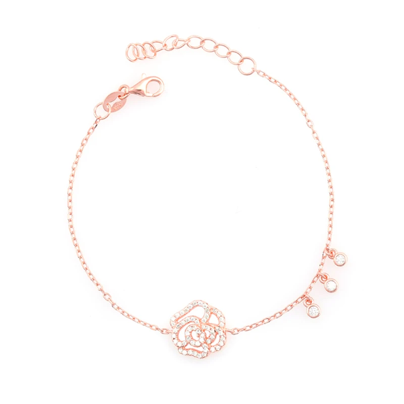Женский браслет из серебра 2020 пробы, с подвеской в форме цветка из розового золота 925 пробы