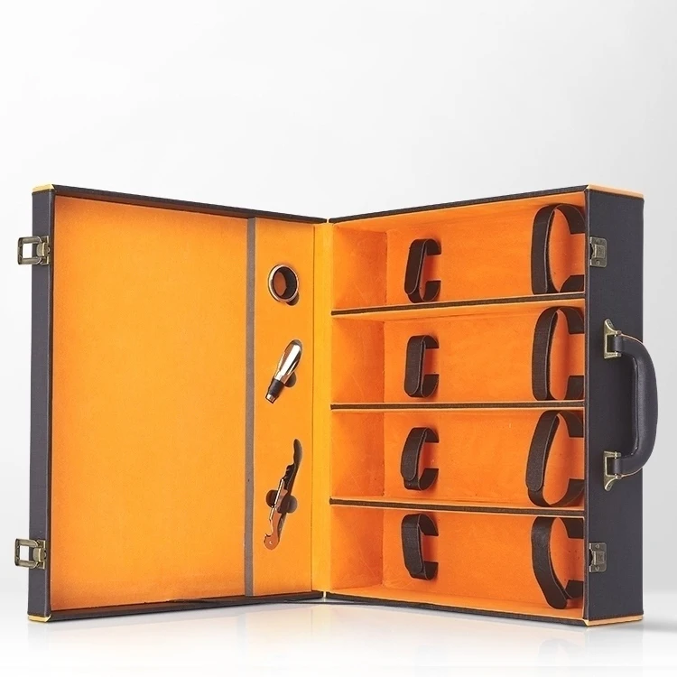 
Supplier PU leather gift wine accessories box,4 bottle wine packaging box with lining velvet 