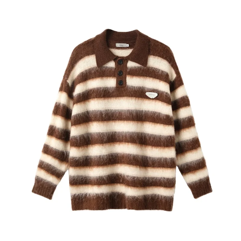 2013 fashion style custom mohair knitted long sleeve polo neck strip winter off shoulder woman sweater